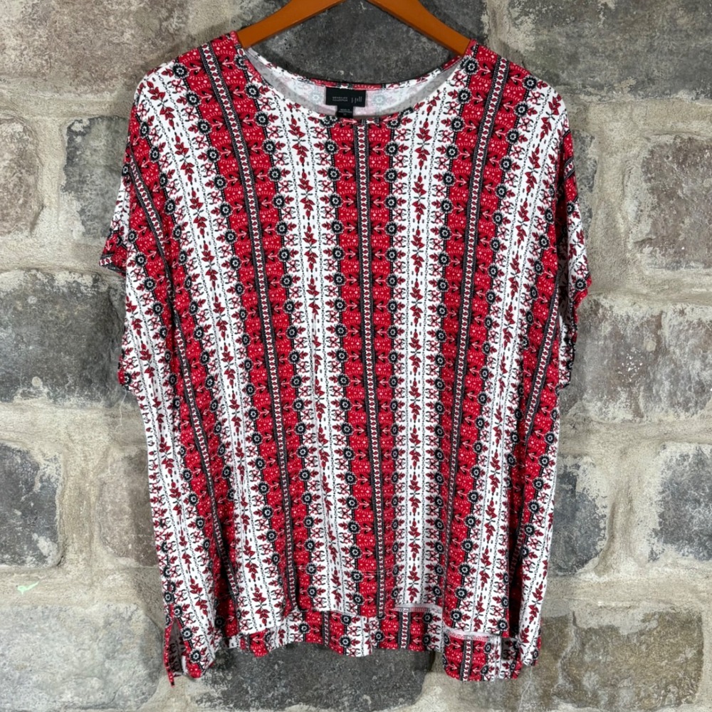 J.Jill Wearever Collection XL Red Paisley Print Top Boxy Lightweight Boho Summer